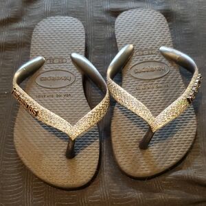Havaianas Toddler's Glitter Flip Flops - Sparkly Silver And Black Size 25-26 (8)